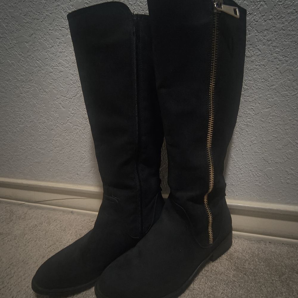 Steve Madden Black Over the Knee Boots with Gold Zipper